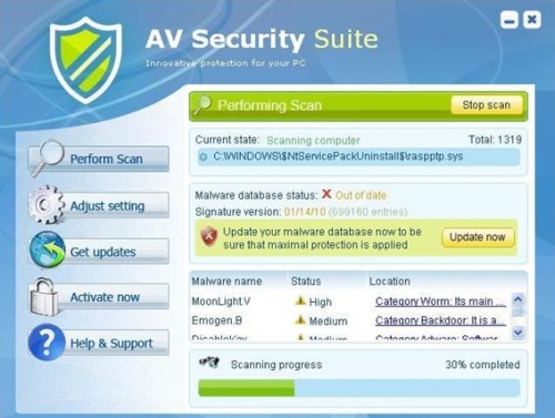 Scan carried out by AVSecuritySuite