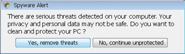 Alert message displayed by AVSecuritySuite