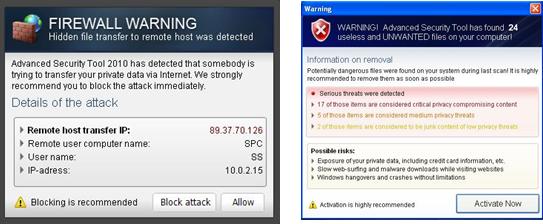 Warning messages displayed by SecurityTool2010