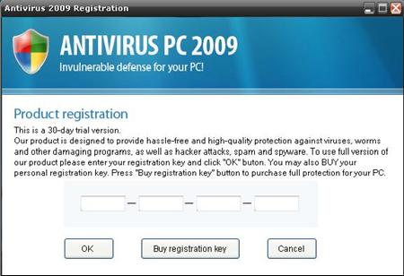 Activation code of AntivirusPC2009