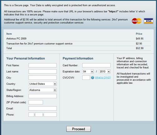 Website to purchase AntivirusPC2009