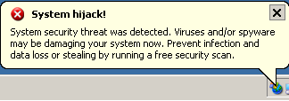 Alert messages displayed by AntivirusXP2010