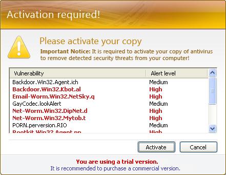 Alert message displayed by DefenseCenter