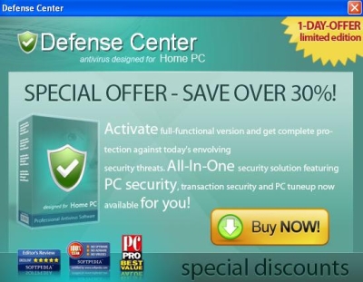 Mensaje publicitario mostrado por DefenseCenter