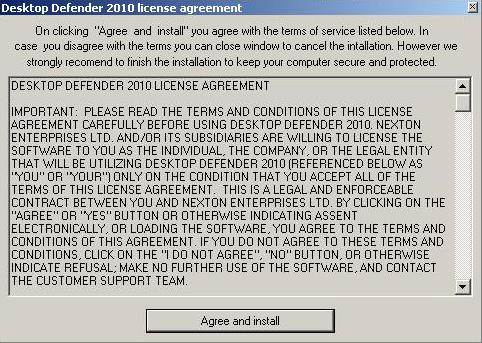 License agreement of DesktopDefender2010