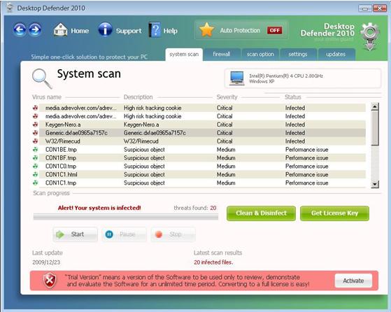 Interface of DesktopDefender2010