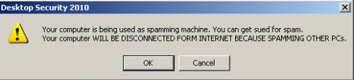 Mensaje que informa que el ordenador se ha convertido en una plataforma para enviar spam