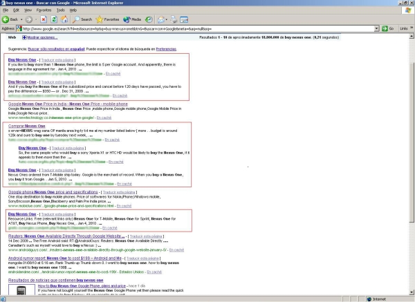 Resultados de busqueda relacionada con el Nexus One
