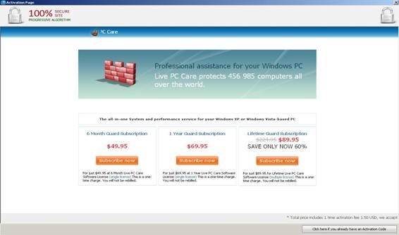 Pagina de compra de LivePcCare