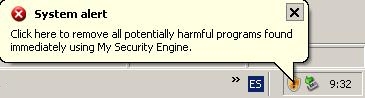 Alert message displayed by MySecurityEngine