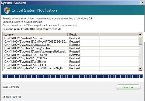 Message displayed when restarting the computer