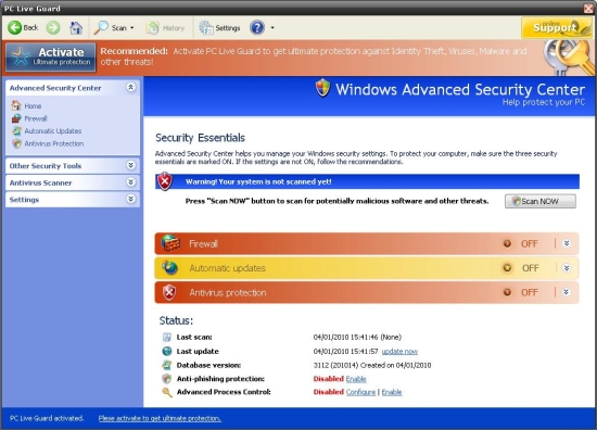 Screen similar to Windows Security Center