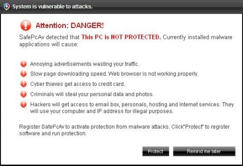Alert message displayed by SafePcAv