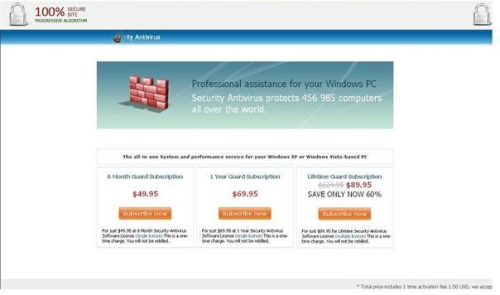Página de compra de SecurityAntivirus