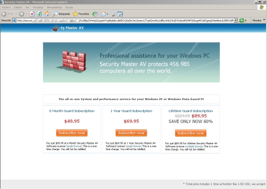 Página de compra de SecurityMasterAV