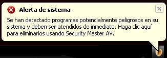 Mensaje de alerta mostrado por SecurityMasterAV