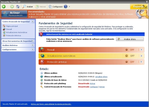 Interfaz de SecurityMasterAV