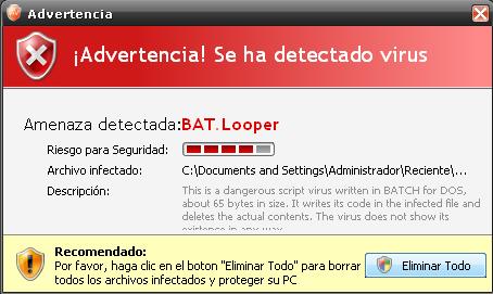 Alerta de infección mostrada por SecurityMasterAV