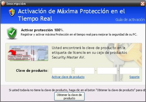 Clave de activación solicitada por SecurityMasterAV