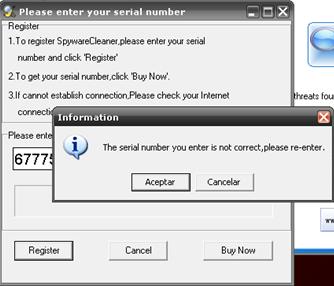 Registration process of SpywareCleaner2010
