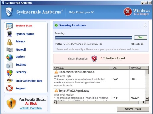 Interface of SysinternalsAntivirus