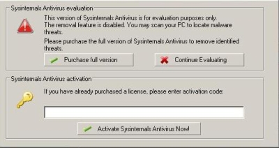 Registration of SysinternalsAntivirus