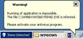 Mensaje mostrado por SysinternalsAntivirus