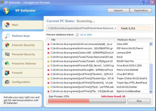 Interface of XP Defender