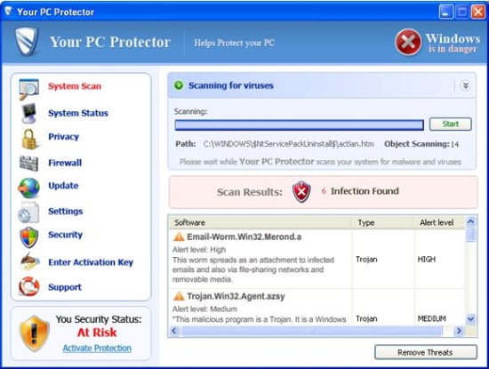 Interfaz de YourPCProtector
