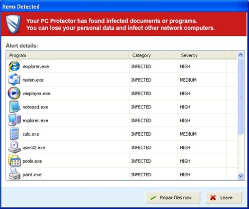 Mensaje de alerta mostrado por YourPCProtector