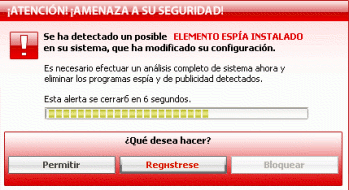 Warning message displayed by WinAntispyware2006