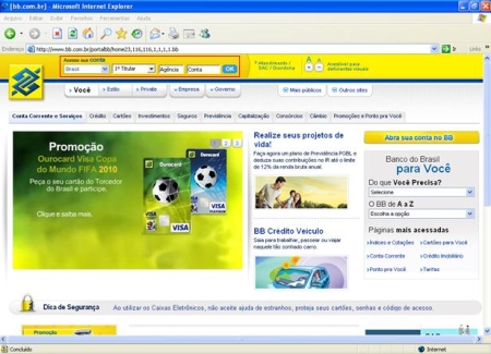 Image of the fake bank website