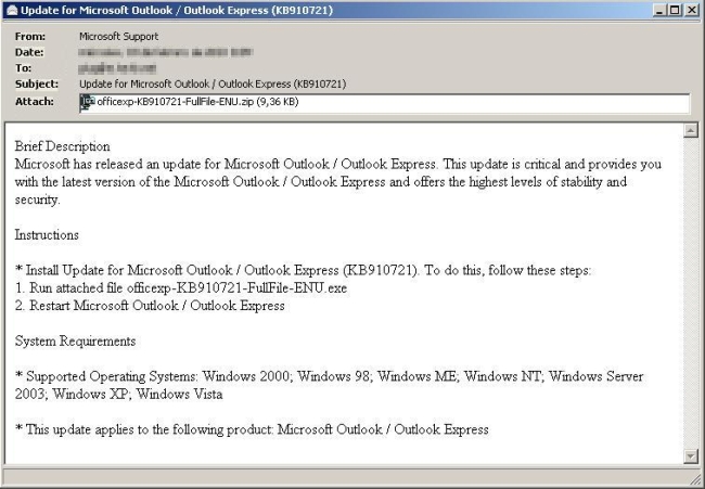 Message in which Bredolab.Y is distributed