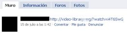 Message published in the wall of Facebook
