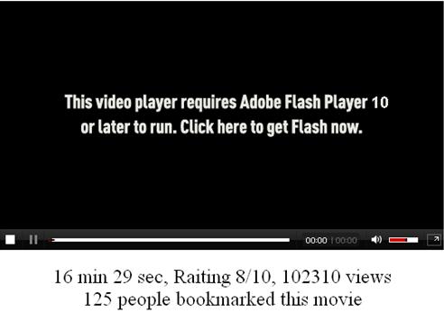 Message requiring the installation of a new Flash Player version