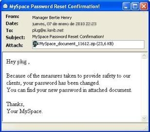 MySpace email in which Sinowal.WTF is distributed