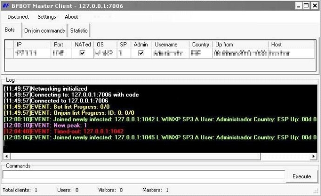 Image of the server that allows the infected computers to be controlled