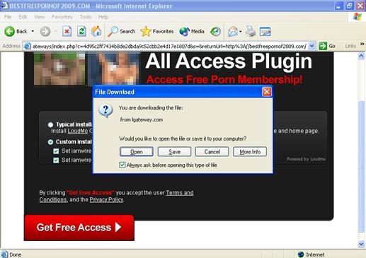 Site for adults from which another malicious file is downloaded