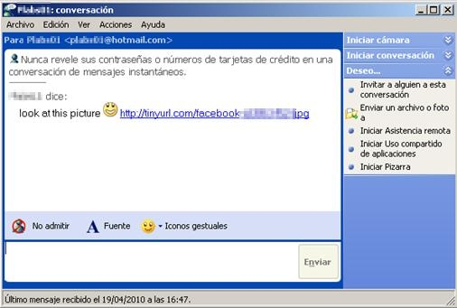 Instant message sent by MSNWorm.IE