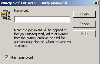 Self-extractor file compressed with password