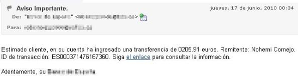 Email in which Sinowal.XBY reaches the computer