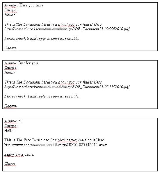 Emails which Visal.A uses to spread