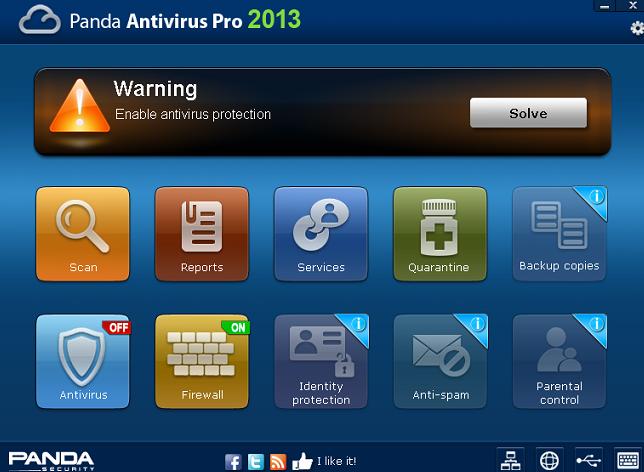 Warning message to enable the antivirus protection Warning message to enable the antivirus protection