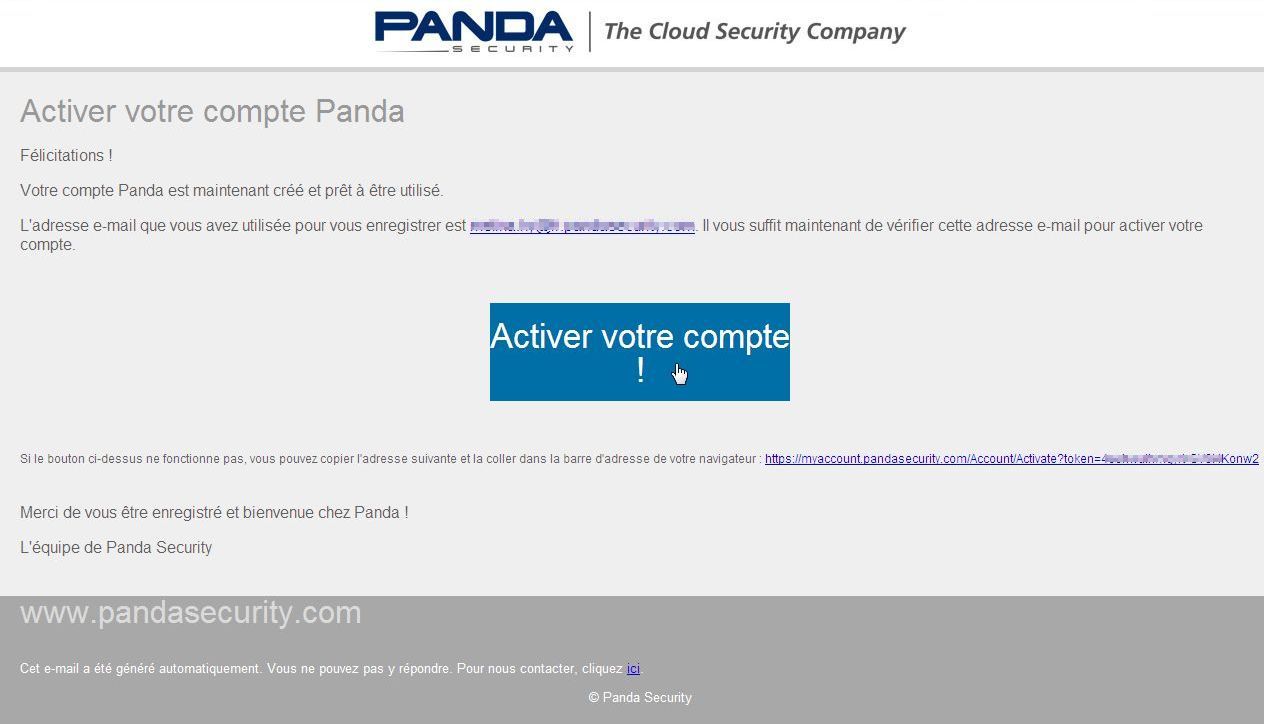 Email d'activation de votre compte Panda Email d'activation de votre compte Panda