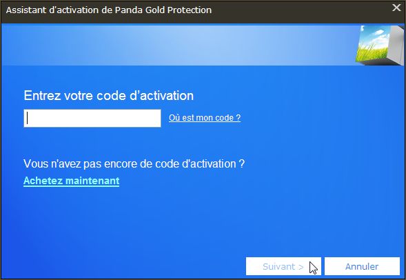 Entrez le code d'activation de Panda Gold Protection Entrez le code d'activation de Panda Gold Protection