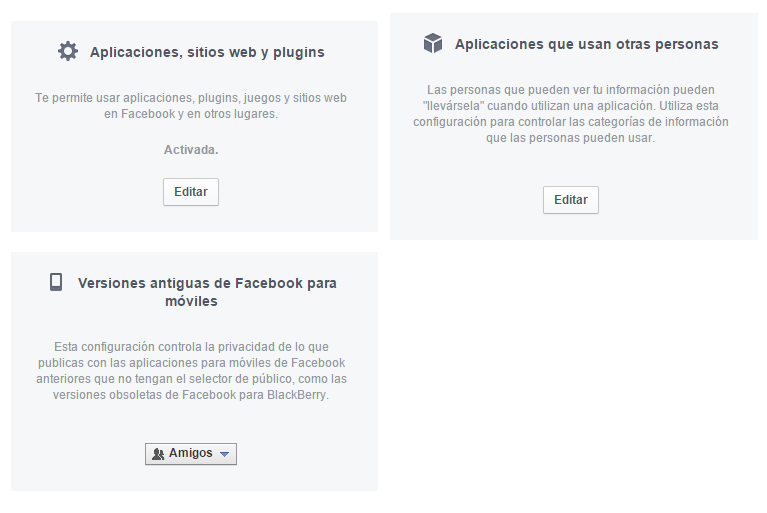 Configuración aplicaciones Facebook