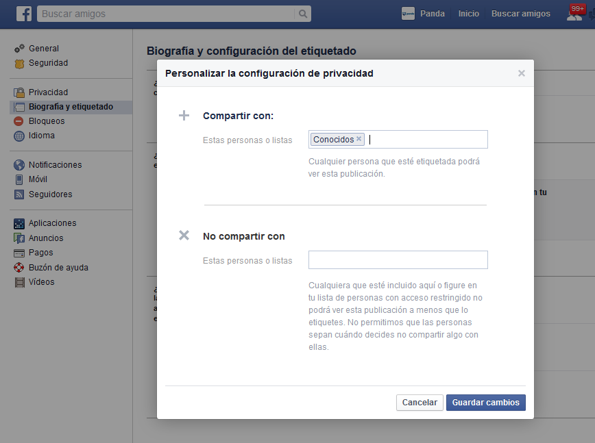 Configuración privacidad publicaciones Facebook