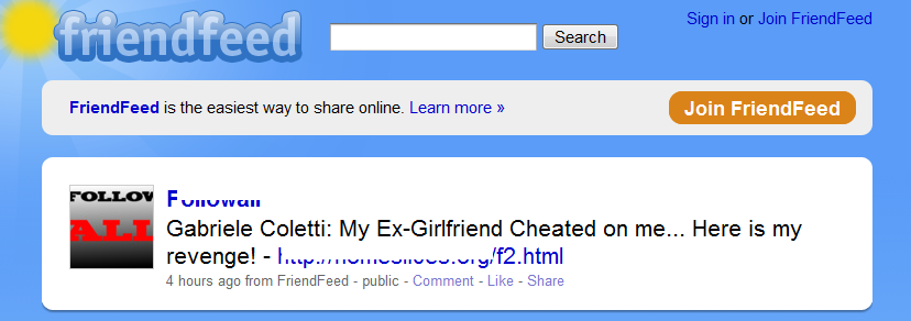 Ex-Girlfriend Worm on Friendfeed Ex-Girlfriend Worm on Friendfeed