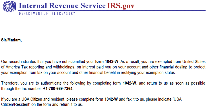 Fake IRS Document