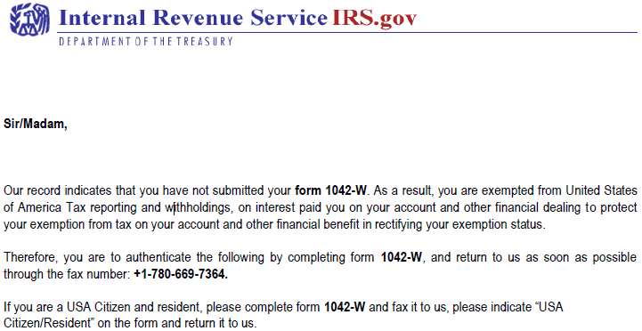 Fake IRS Document Fake IRS Document